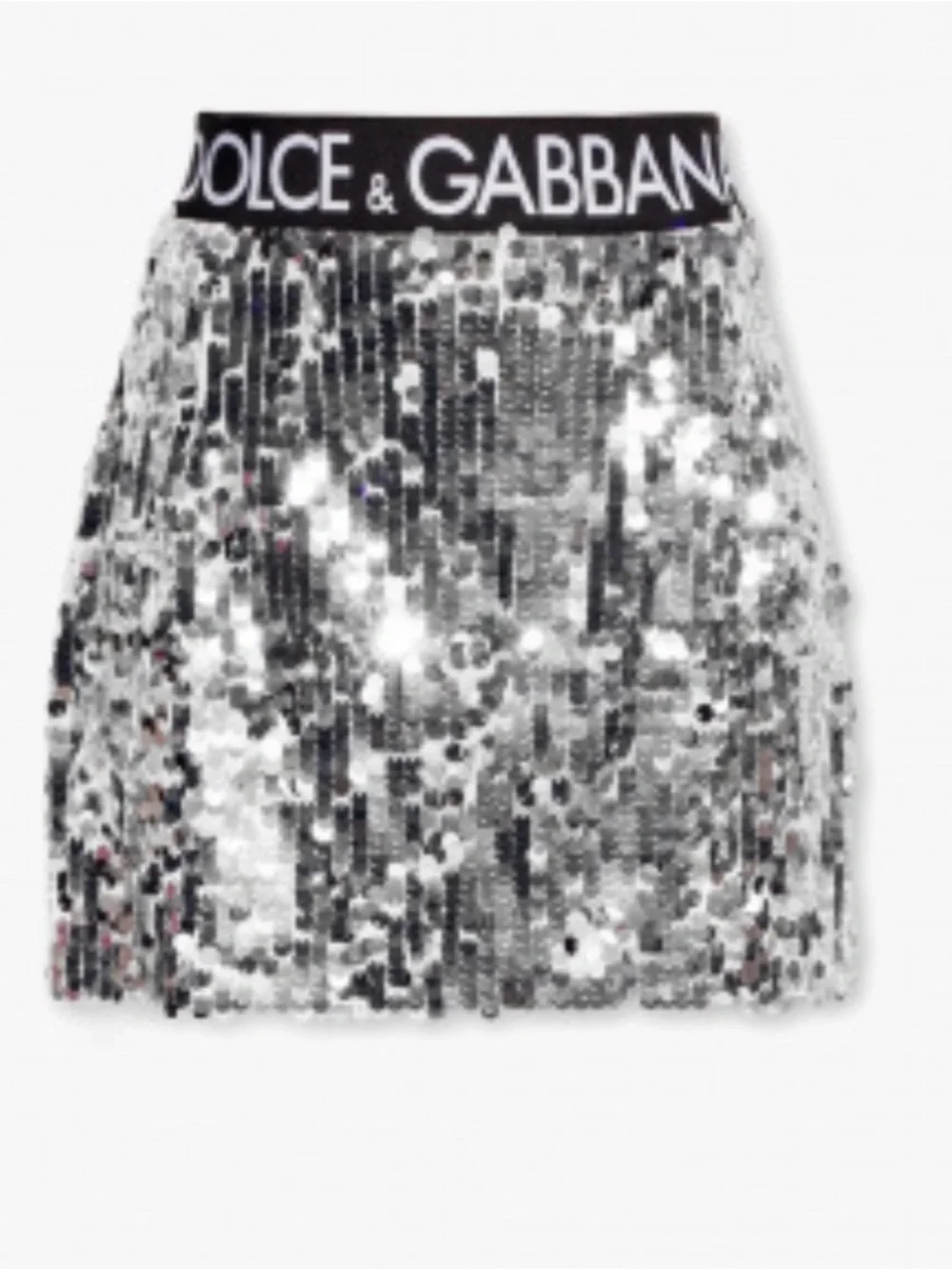 Dolce & Gabbana Silver Sequin Mini Skirt with Logo Waistband